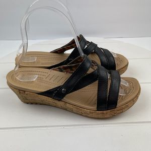 CROCS Brand A-Leigh Women's 7 BLACK Strappy Cork Wedge Sandals Shoes Open Toe